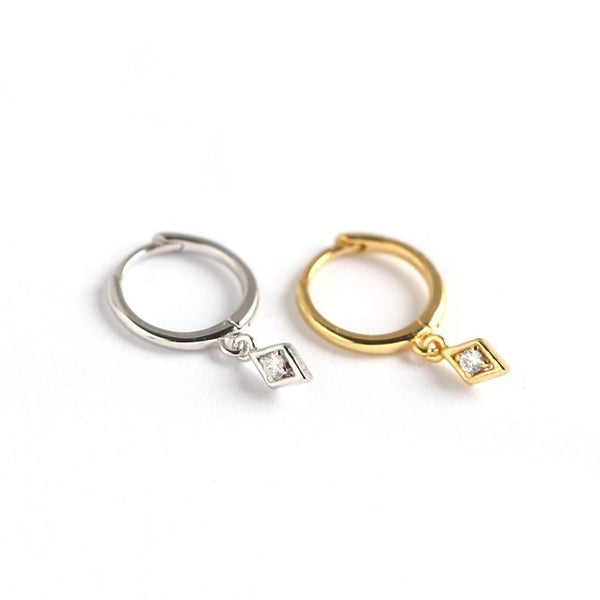 Lovcia 18mm CZ Hoop Earrings Rhombus Charm Gold Plated-Earrings-Silver-