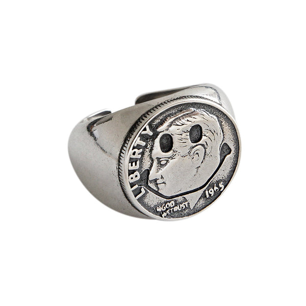 Lovcia 1965 Portrait Coin Adjustable Sterling Silver Ring-Rings-Vintage-Vintage