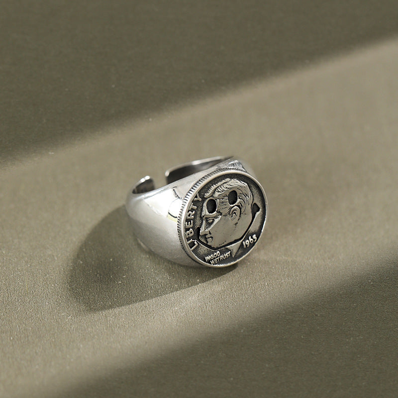 Lovcia 1965 Portrait Coin Adjustable Sterling Silver Ring-Rings-Vintage-Vintage