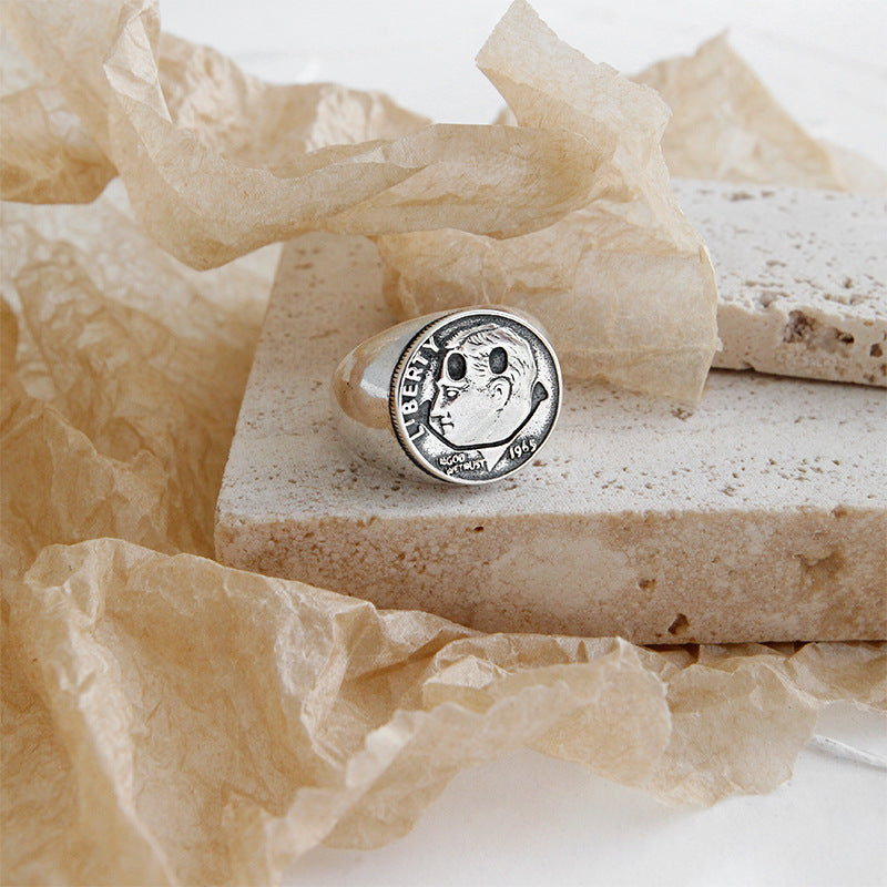 Lovcia 1965 Portrait Coin Adjustable Sterling Silver Ring-Rings-Vintage-Vintage