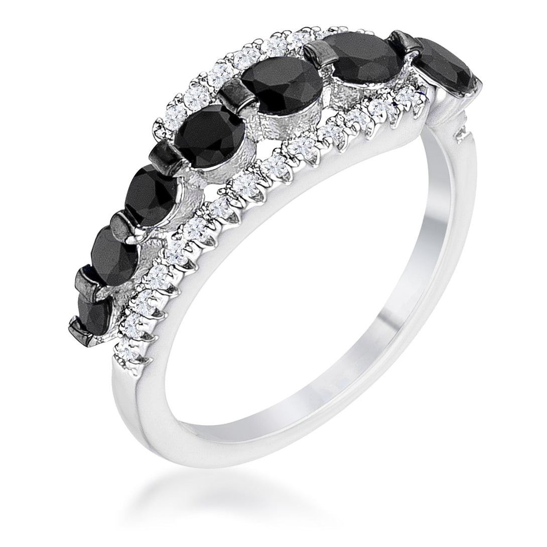 Lovcia 1.06 Carat Rhodium & Hematite Plated Graduated Black & Clear CZ Round Cut Half Eternity Ring-Rings-5-5