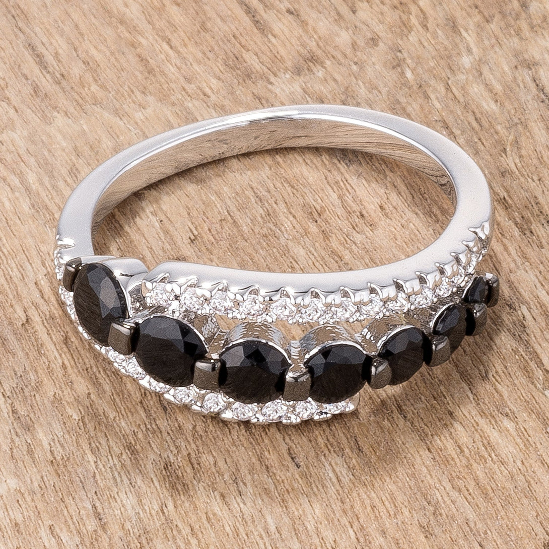 Lovcia 1.06 Carat Rhodium & Hematite Plated Graduated Black & Clear CZ Round Cut Half Eternity Ring-Rings-5-5