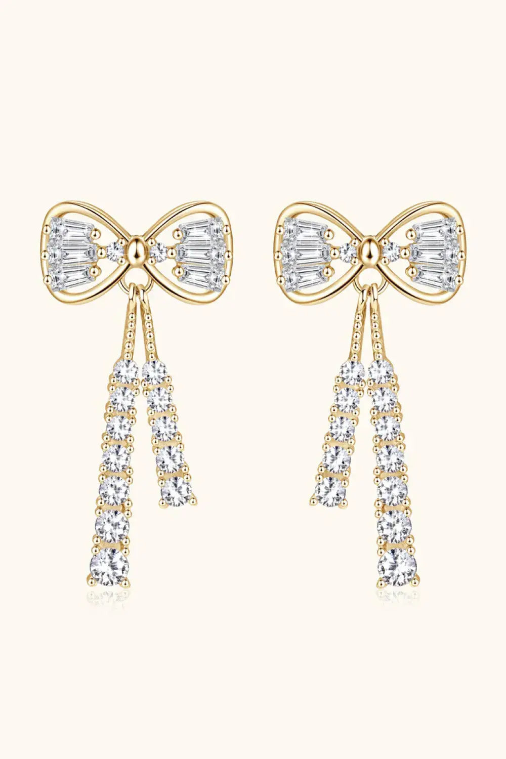 Lovcia 1.12 Carat Moissanite 925 Sterling Silver Bow Earrings-Earrings-Gold-One Size-Gold