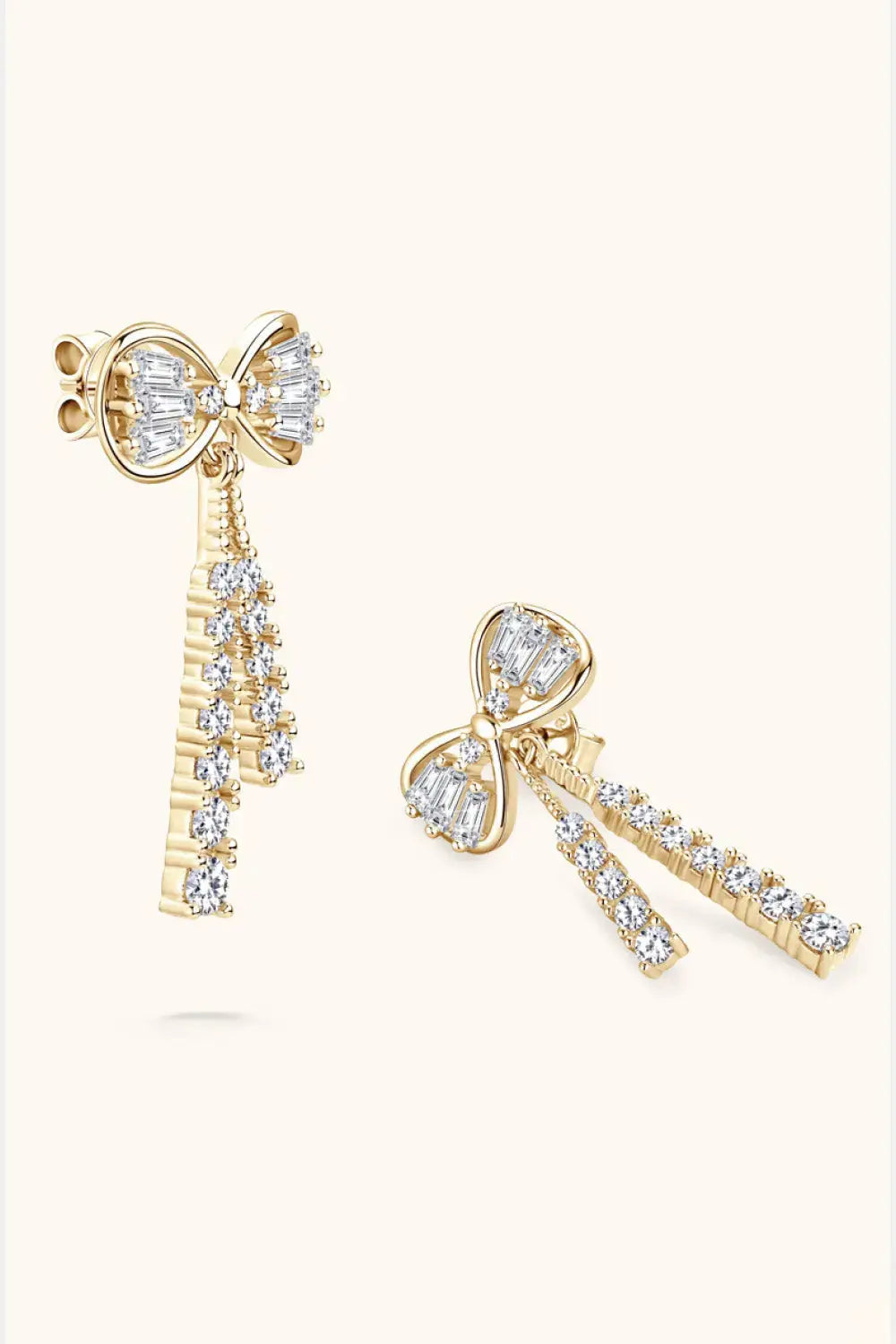 Lovcia 1.12 Carat Moissanite 925 Sterling Silver Bow Earrings-Earrings-Gold-One Size-Gold