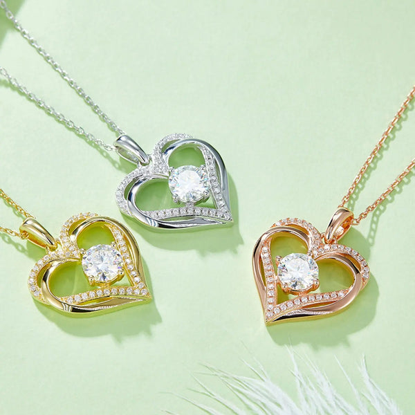 Lovcia 1.2 Carat Moissanite 925 Sterling Silver Heart Necklace-Necklaces-Gold-One Size-Gold
