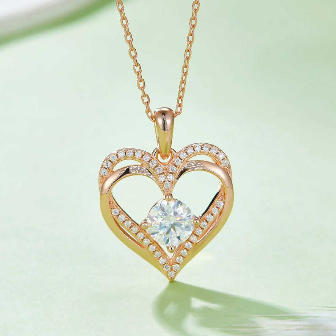 Lovcia 1.2 Carat Moissanite 925 Sterling Silver Heart Necklace-Necklaces-Rose Gold-One Size-Rose Gold