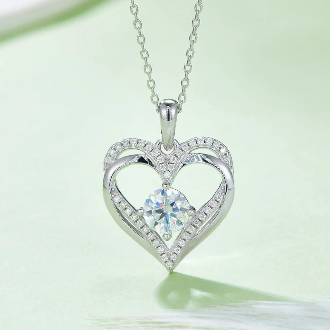 Lovcia 1.2 Carat Moissanite 925 Sterling Silver Heart Necklace-Necklaces-Silver-One Size-Silver