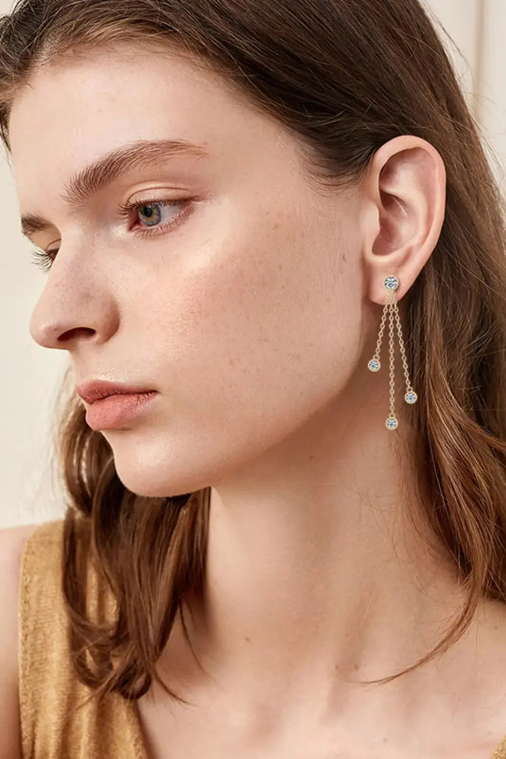 Lovcia 1.2 Carat Moissanite Layered Chain Earrings-Earrings-Gold-One Size-Gold