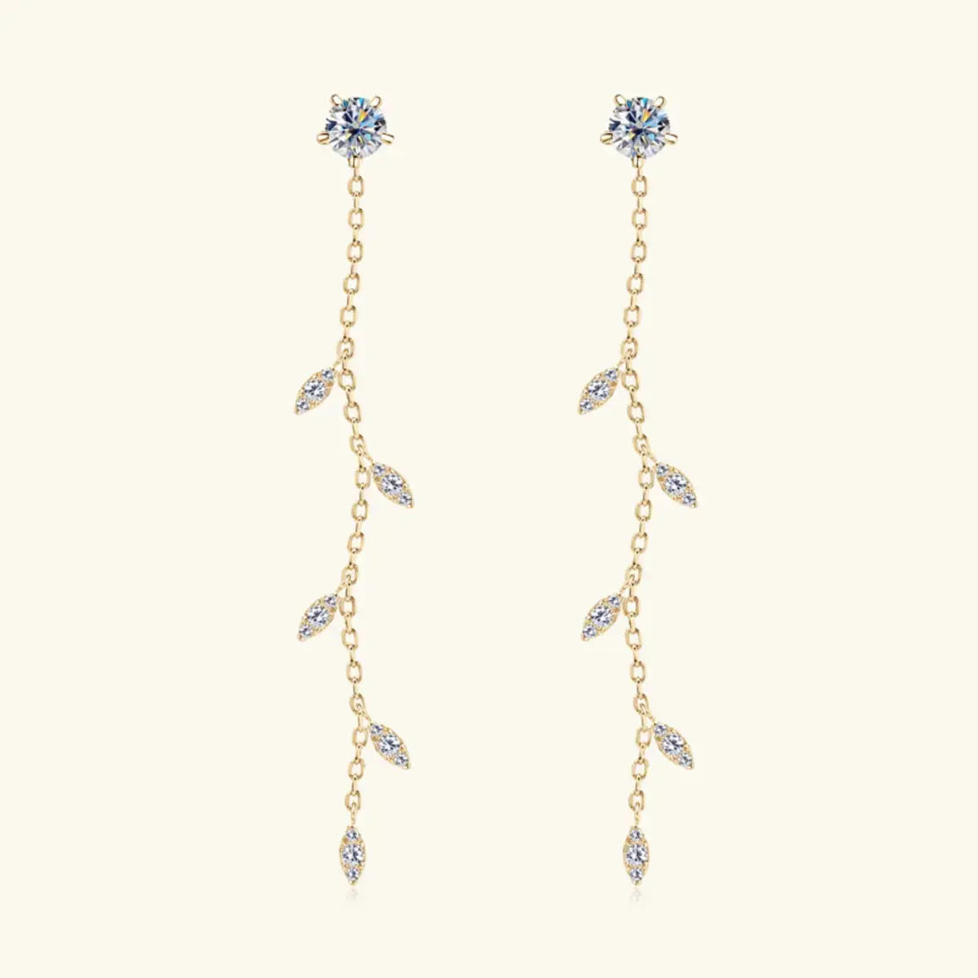 Lovcia 1.38 Carat Moissanite 925 Sterling Silver Leaf Earrings-Earrings-Gold-One Size-Gold