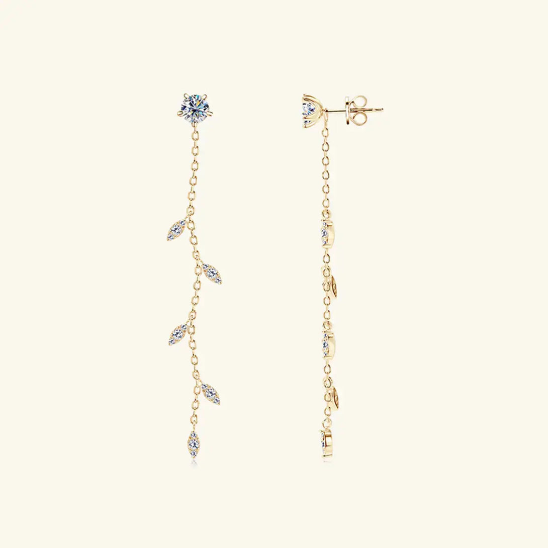 Lovcia 1.38 Carat Moissanite 925 Sterling Silver Leaf Earrings-Earrings-Gold-One Size-Gold