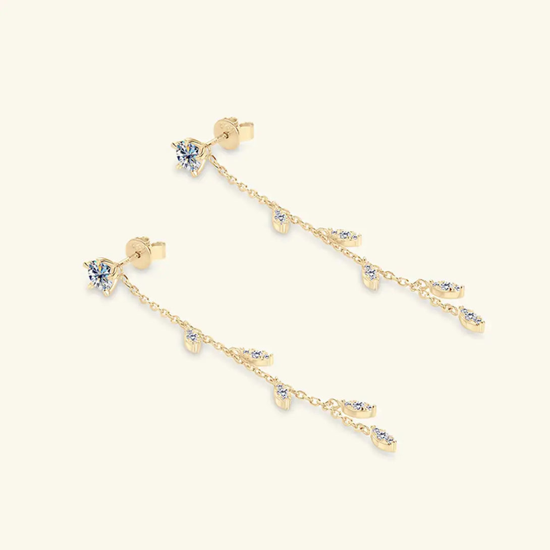 Lovcia 1.38 Carat Moissanite 925 Sterling Silver Leaf Earrings-Earrings-Gold-One Size-Gold