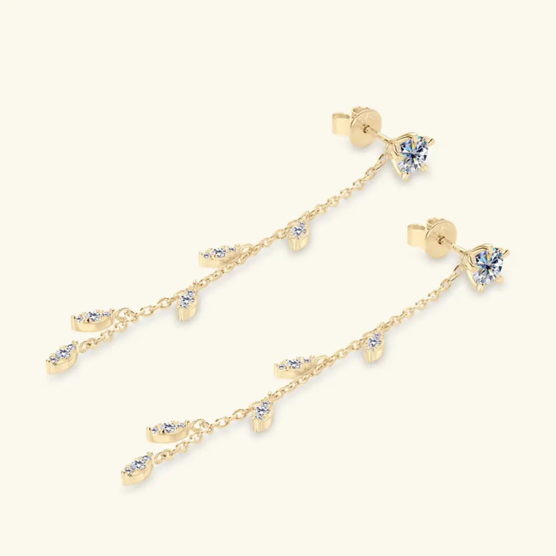 Lovcia 1.38 Carat Moissanite 925 Sterling Silver Leaf Earrings-Earrings-Gold-One Size-Gold
