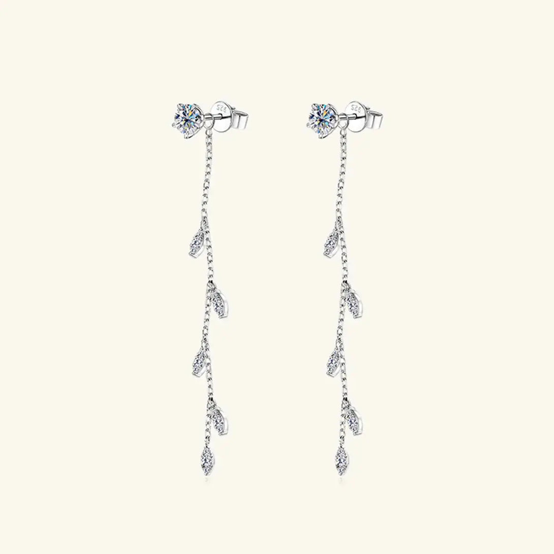 Lovcia 1.38 Carat Moissanite 925 Sterling Silver Leaf Earrings-Earrings-Gold-One Size-Gold