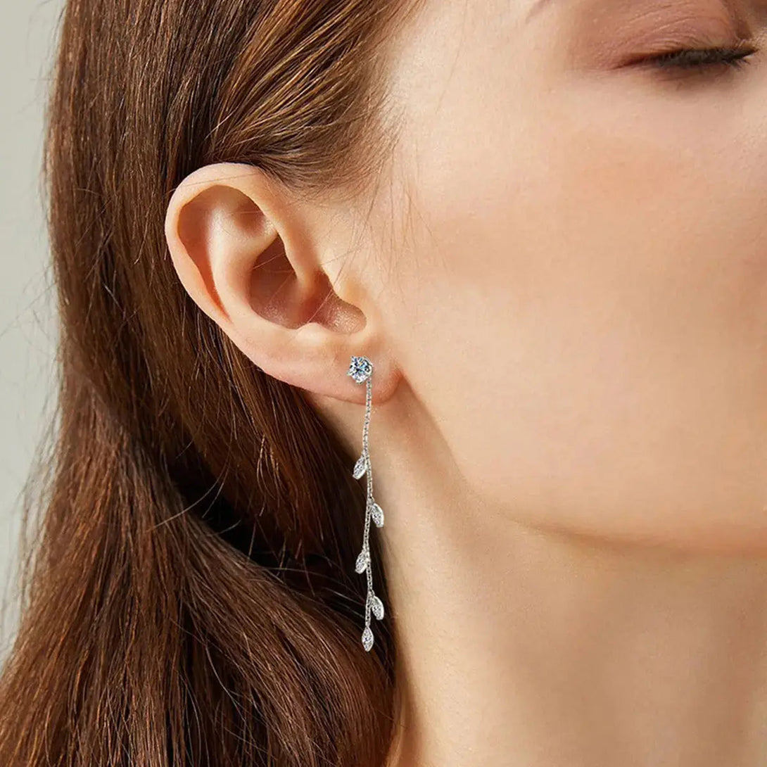 Lovcia 1.38 Carat Moissanite 925 Sterling Silver Leaf Earrings-Earrings-Silver-One Size-Silver
