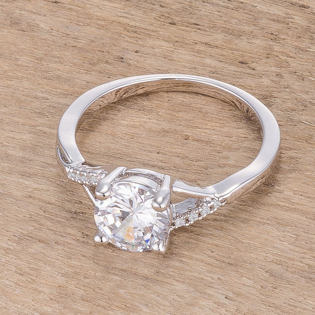 Lovcia 1.3Ct Round Cut Rhodium Plated Solitaire Engagement Ring with CZ Accent-Rings-5-5