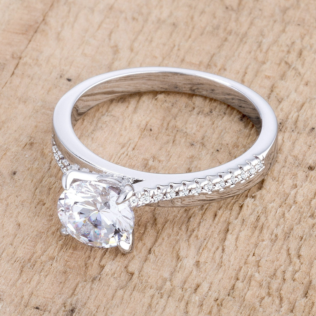 Lovcia 1.4Ct Modern Elegant Rhodium Plated Clear CZ Engagement Ring-Rings-5-5