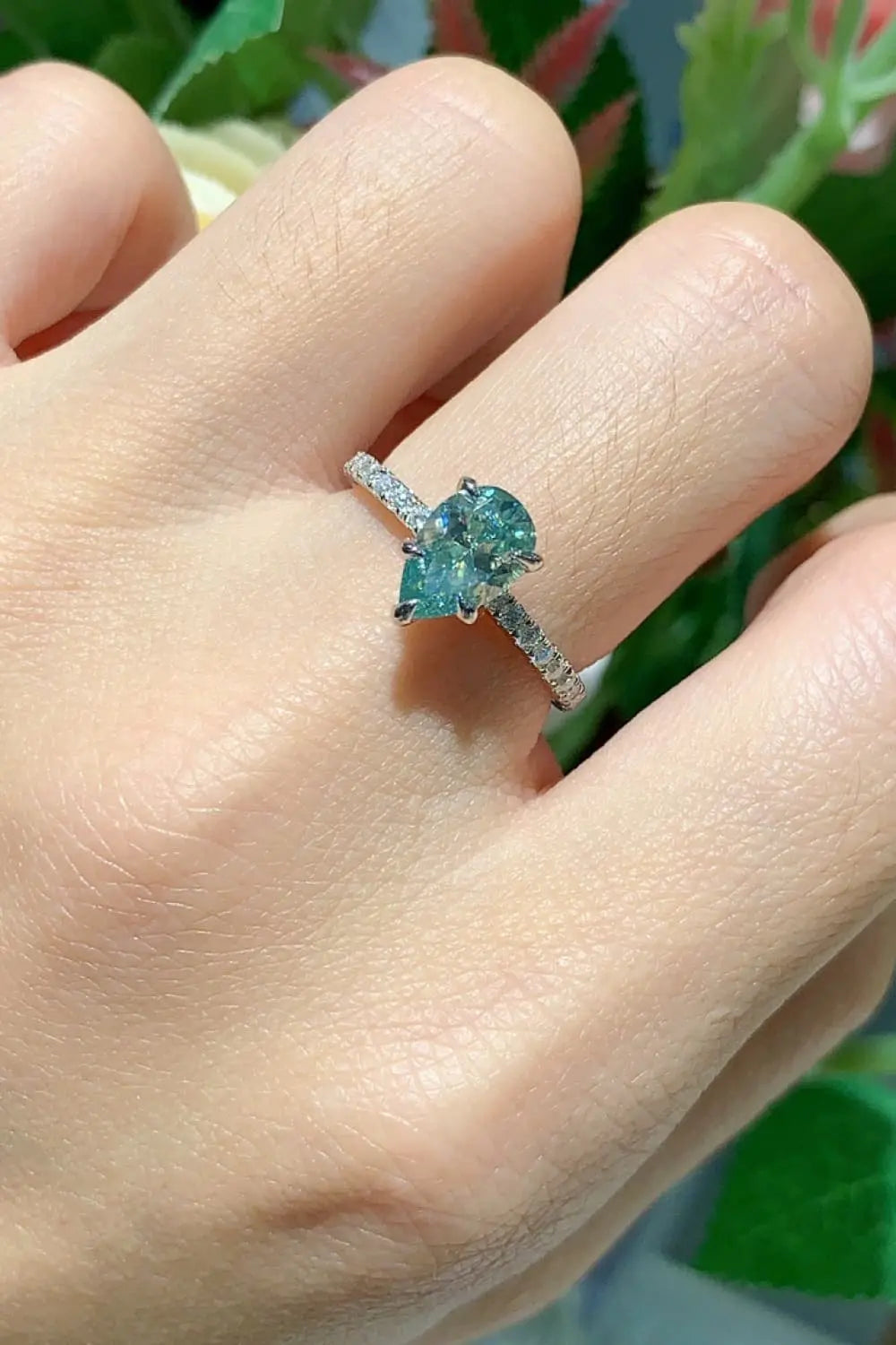 Lovcia 1.5 Carat Teardrop Shape Moissanite 925 Sterling Silver Ring-Rings-Teal-5-Teal