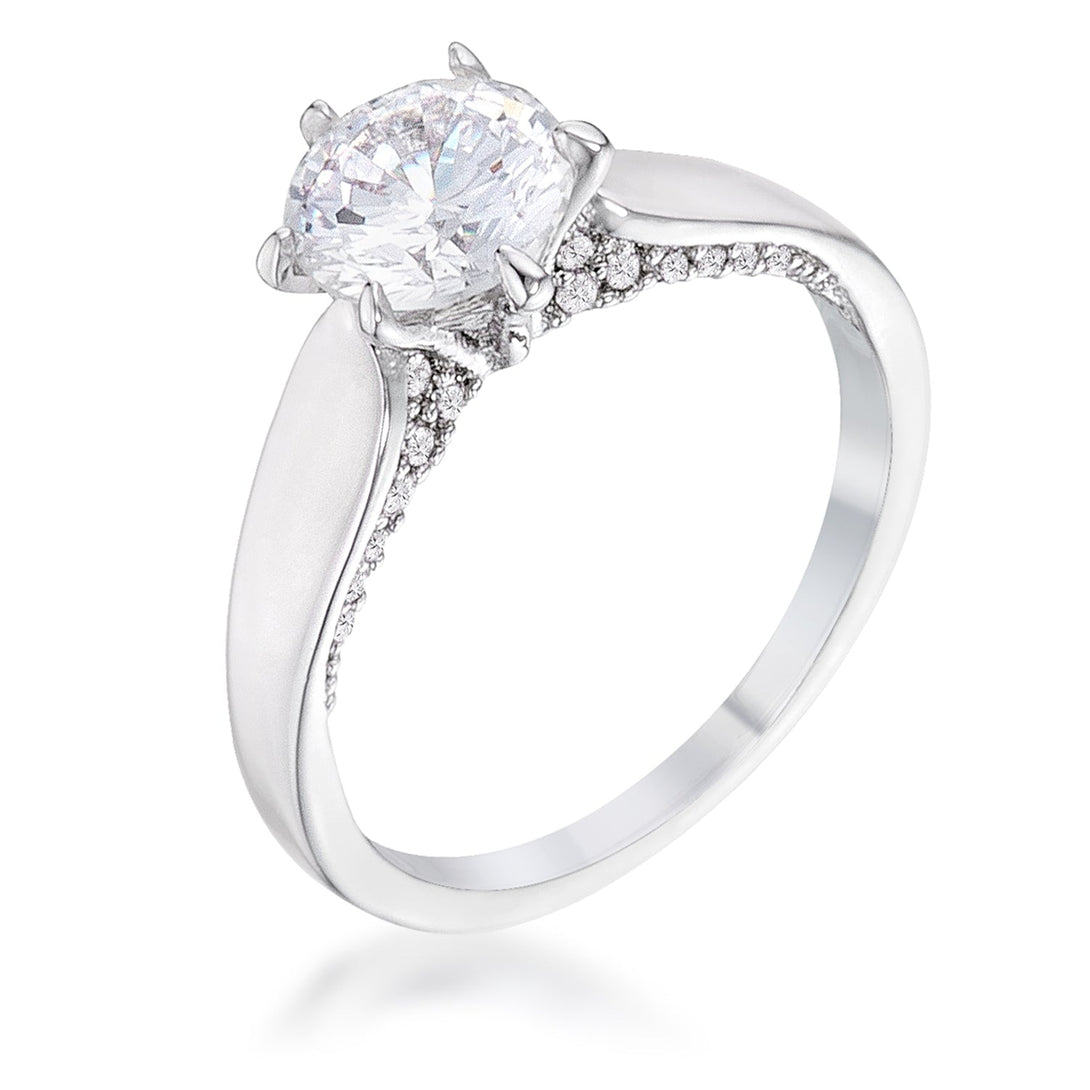 Lovcia 1.56Ct Modern Rhodium Plated Solitaire Ring with CZ Accented Band-Rings-5-5