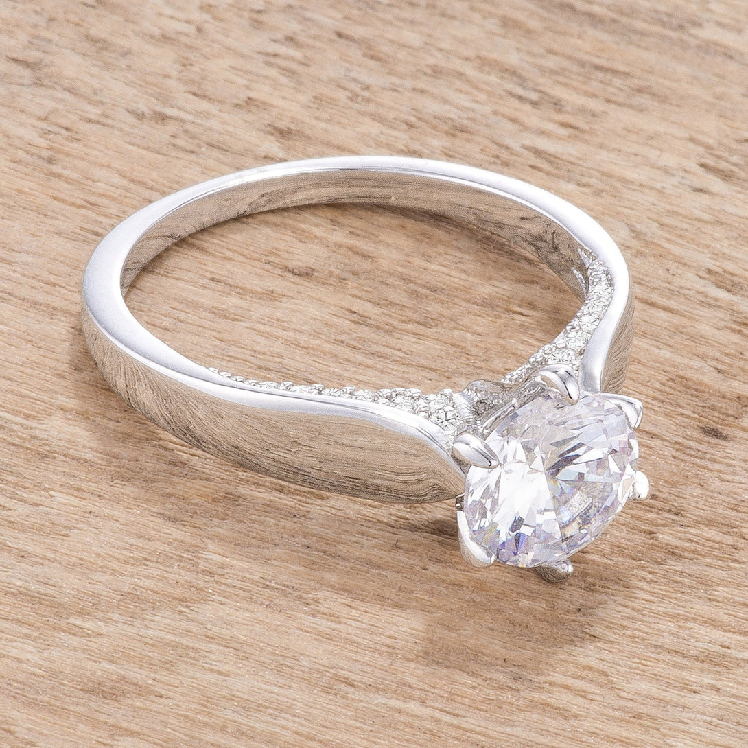 Lovcia 1.56Ct Modern Rhodium Plated Solitaire Ring with CZ Accented Band-Rings-5-5