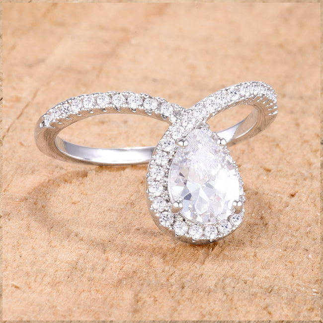 Lovcia 1.5Ct Rhodium-Finished Chevron Ring with Pear-Shaped and Round Clear CZ-Rings-5-5