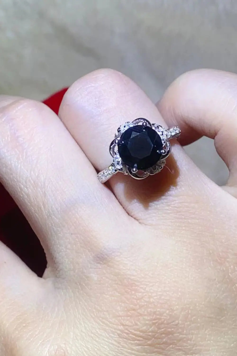 Lovcia 2 Carat Black Moissanite Floral Ring-Rings-Black-4.5-Black
