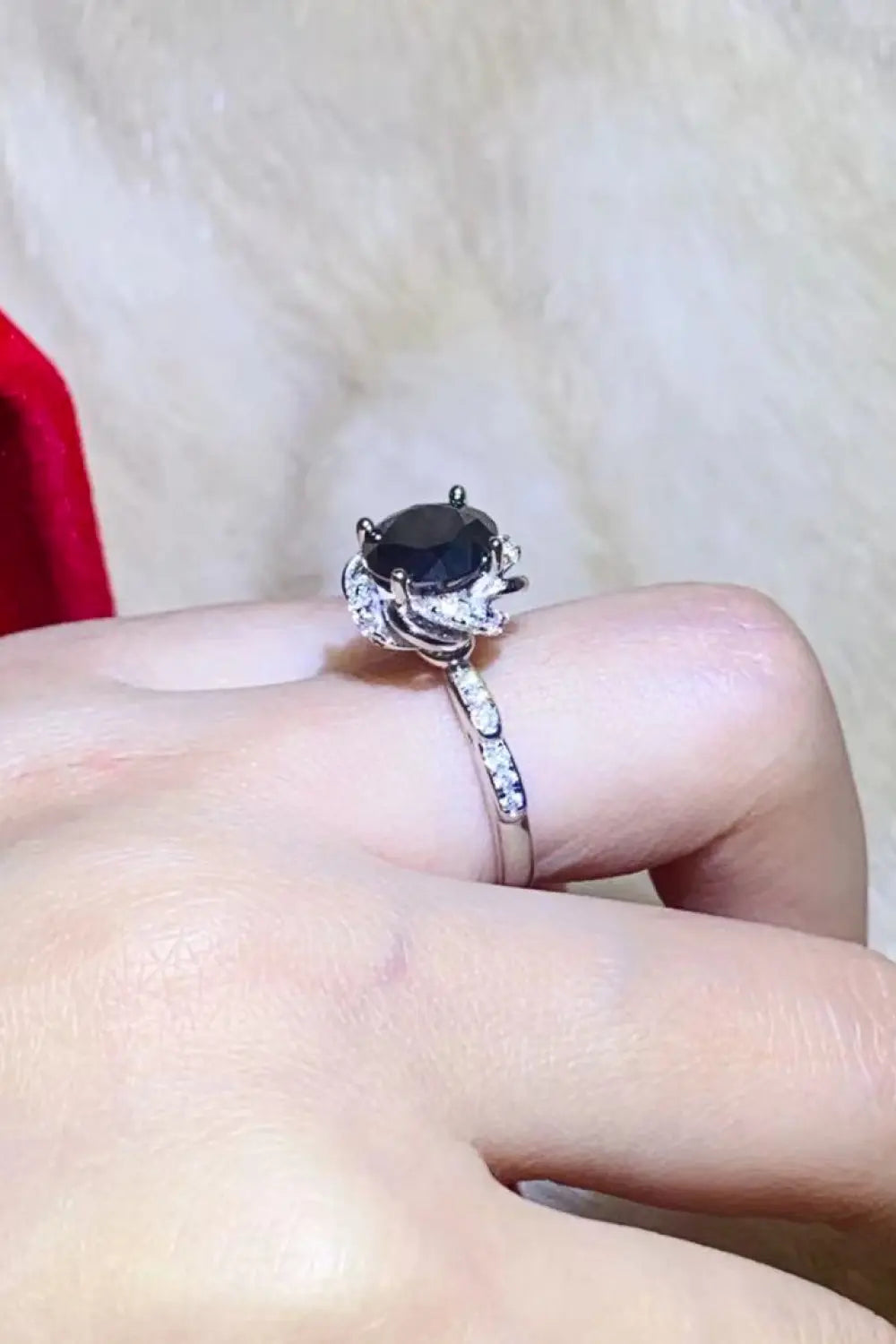 Lovcia 2 Carat Black Moissanite Floral Ring-Rings-Black-4.5-Black