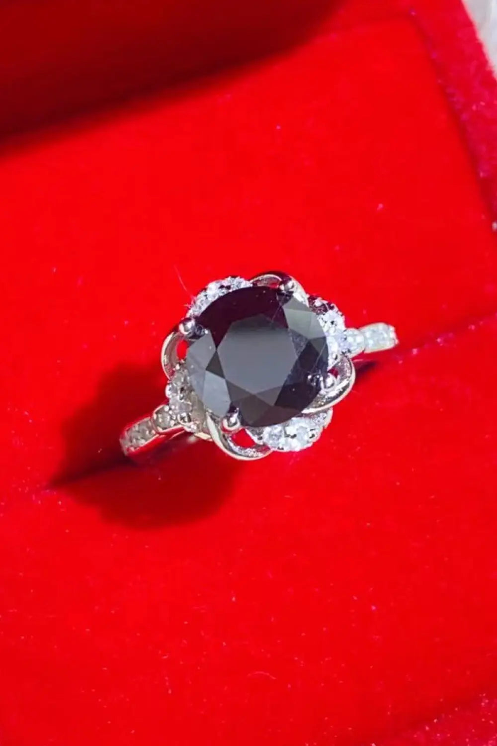 Lovcia 2 Carat Black Moissanite Floral Ring-Rings-Black-4.5-Black
