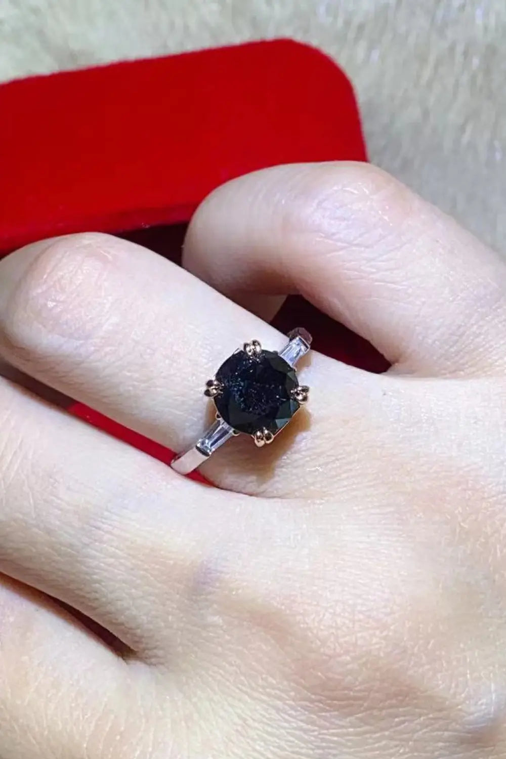Lovcia 2 Carat Black Moissanite Platinum-Plated Ring-Rings-Black-4.5-Black