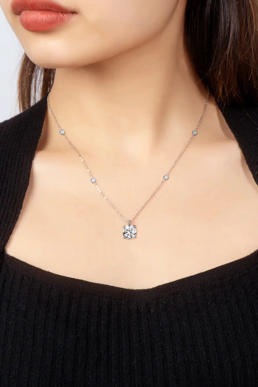 Lovcia 2 Carat Moissanite 4-Prong 925 Sterling Silver Necklace-Necklaces-Silver-One Size-Silver