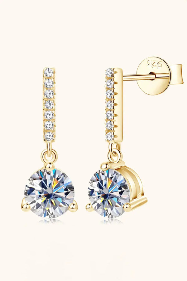 Lovcia 2 Carat Moissanite 925 Sterling Silver Drop Earrings-Earrings-Gold-One Size-Gold