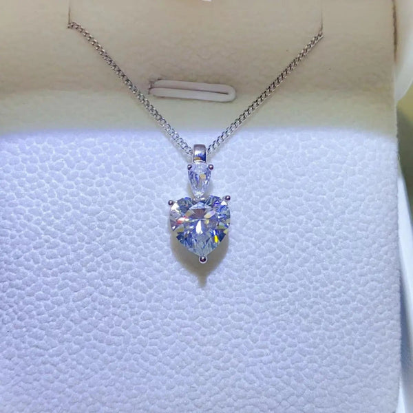 Lovcia 2 Carat Moissanite 925 Sterling Silver Heart Pendant Necklace-Necklaces-Silver-One Size-Silver