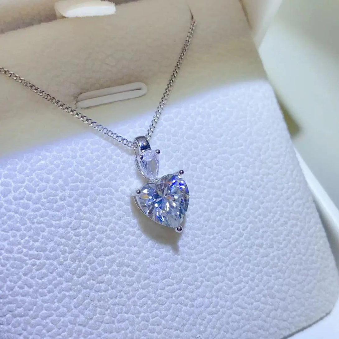 Lovcia 2 Carat Moissanite 925 Sterling Silver Heart Pendant Necklace-Necklaces-Silver-One Size-Silver