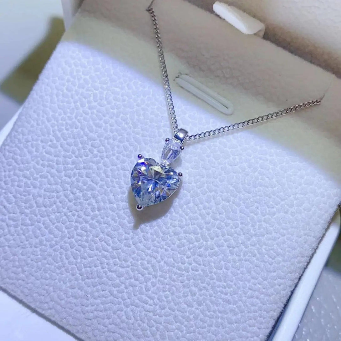 Lovcia 2 Carat Moissanite 925 Sterling Silver Heart Pendant Necklace-Necklaces-Silver-One Size-Silver