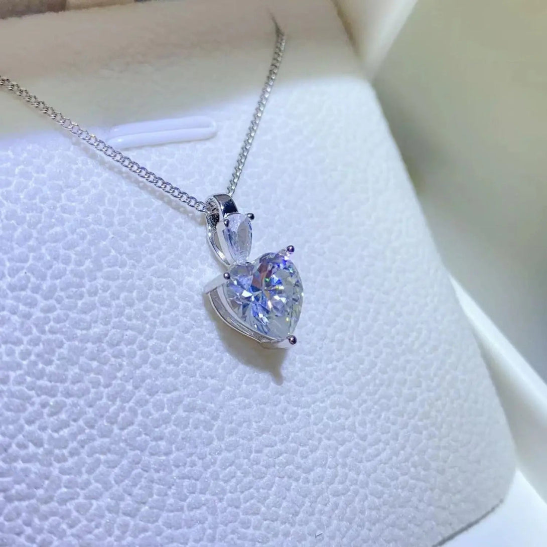 Lovcia 2 Carat Moissanite 925 Sterling Silver Heart Pendant Necklace-Necklaces-Silver-One Size-Silver