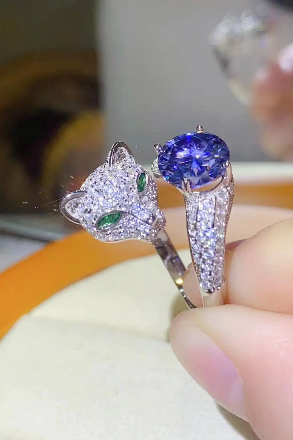 Lovcia 2 Carat Moissanite Adjustable Animal Bypass Ring-Rings-Blue-One Size-Blue
