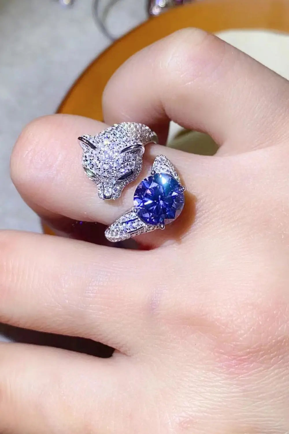 Lovcia 2 Carat Moissanite Adjustable Animal Bypass Ring-Rings-Purple-One Size-Purple