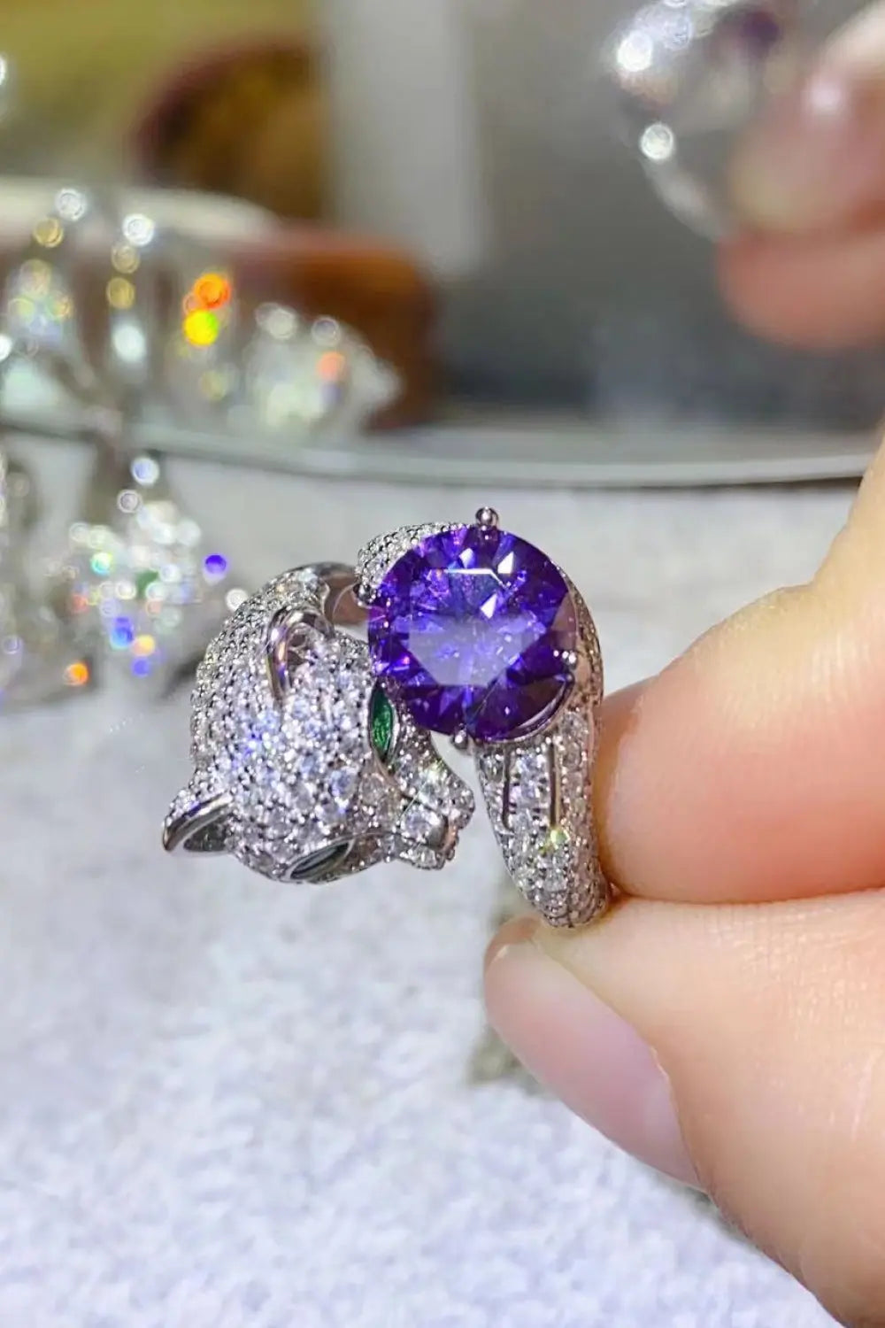 Lovcia 2 Carat Moissanite Adjustable Animal Bypass Ring-Rings-Purple-One Size-Purple