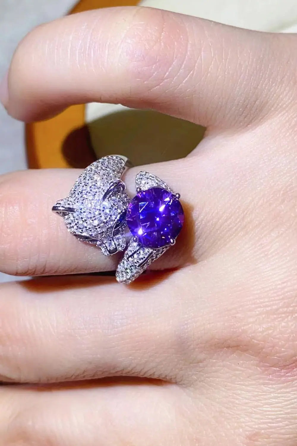 Lovcia 2 Carat Moissanite Adjustable Animal Bypass Ring-Rings-Purple-One Size-Purple