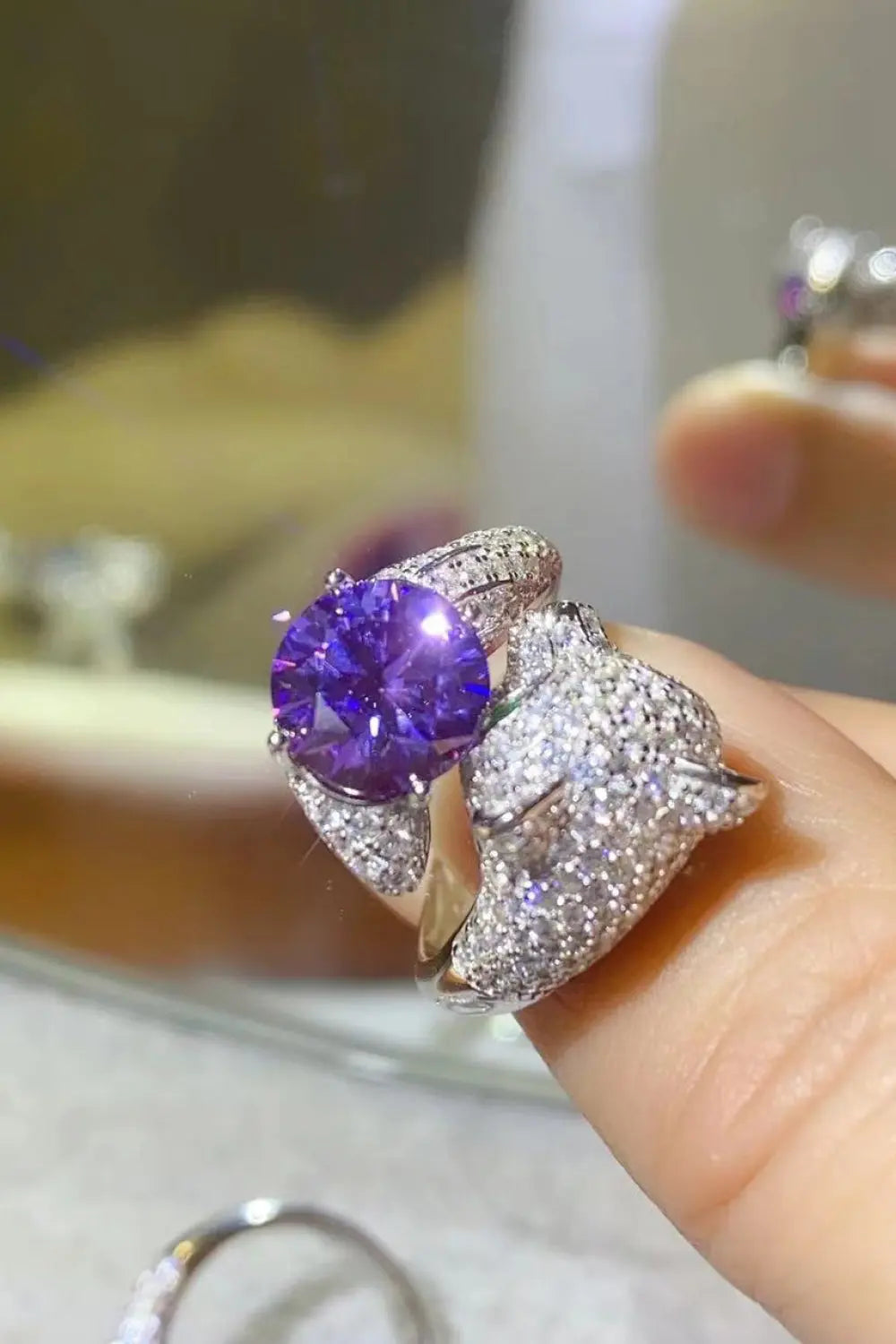 Lovcia 2 Carat Moissanite Adjustable Animal Bypass Ring-Rings-Purple-One Size-Purple