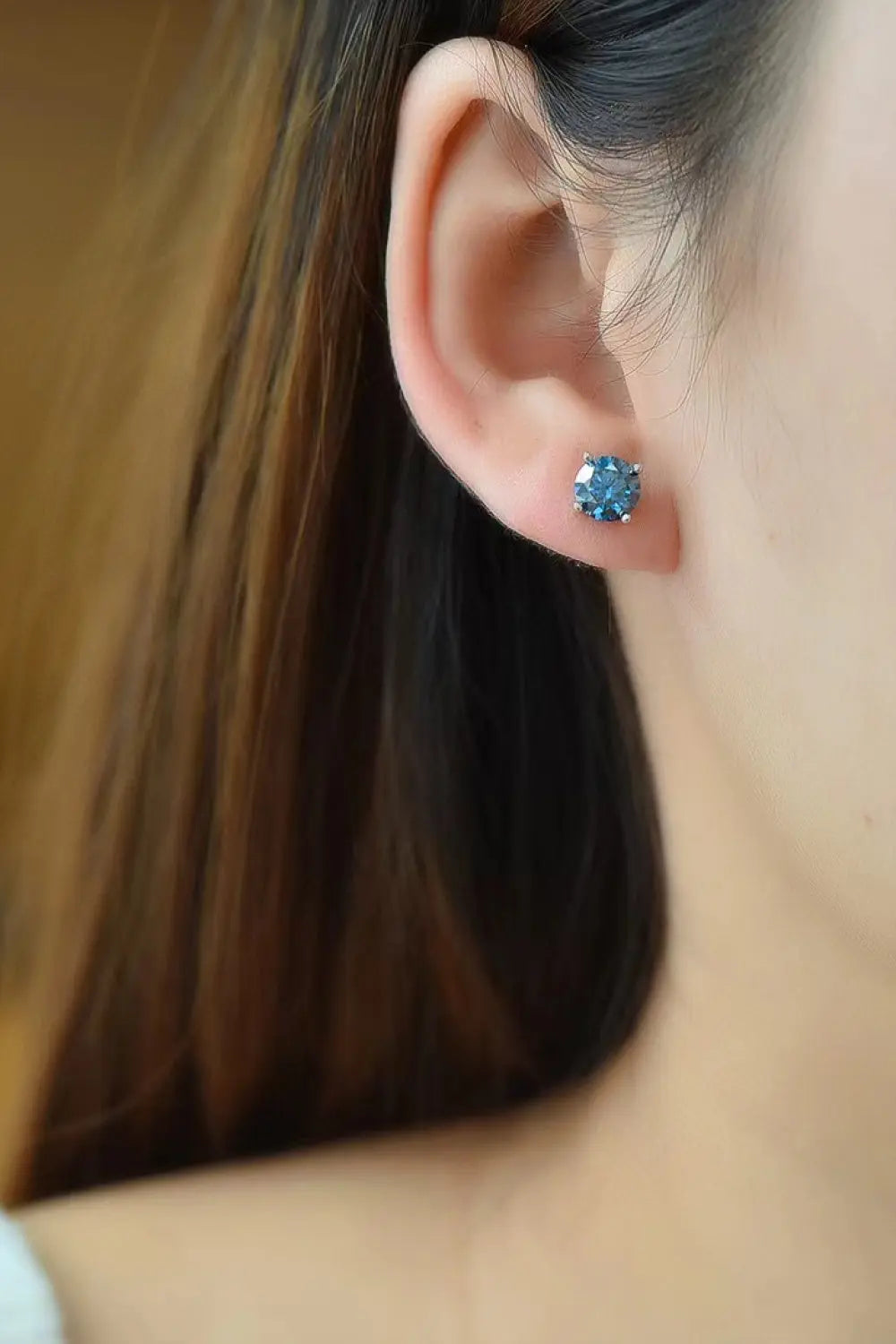 Lovcia 2 Carat Moissanite Four-Prong Platinum-Plated Earrings-Earrings-Blue-One Size-Blue
