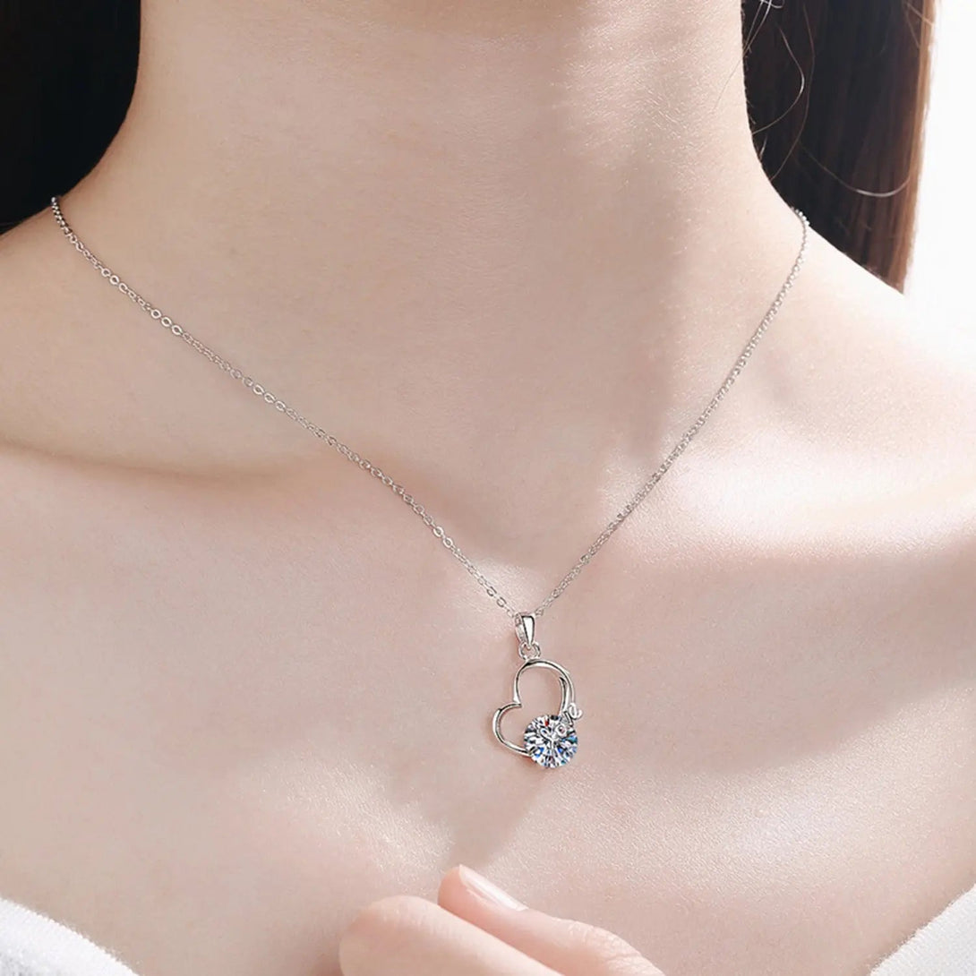 Lovcia 2 Carat Moissanite Heart 925 Sterling Silver Necklace-Necklaces-Silver-One Size-Silver