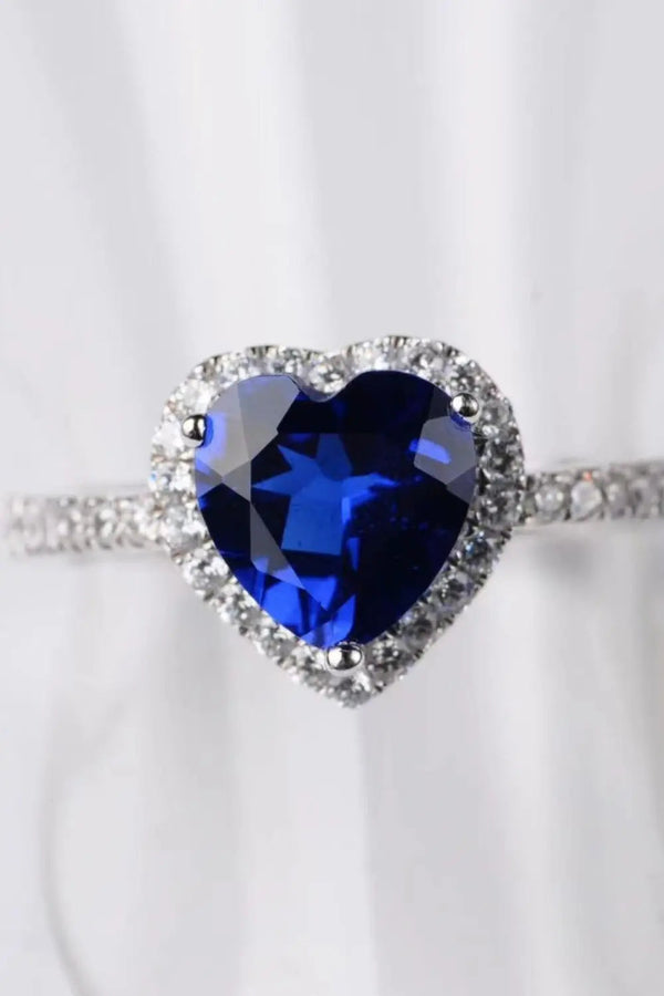 Lovcia 2 Carat Moissanite Heart-Shaped Side Stone Ring-Rings-Blue-5-Blue