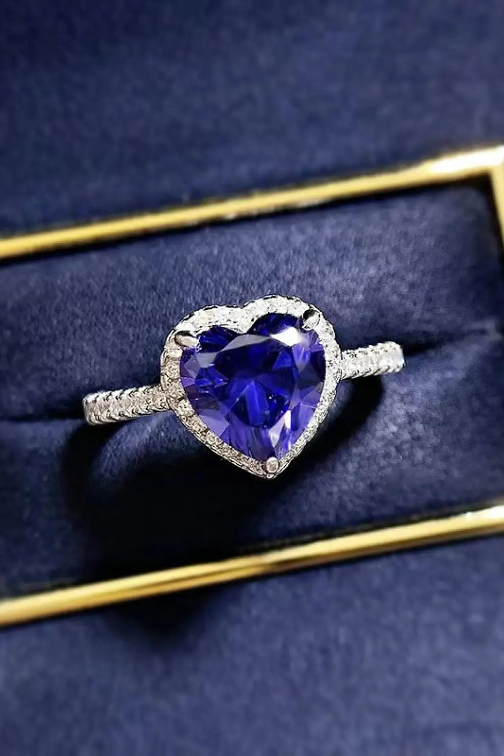 Lovcia 2 Carat Moissanite Heart-Shaped Side Stone Ring-Rings-Blue-5-Blue