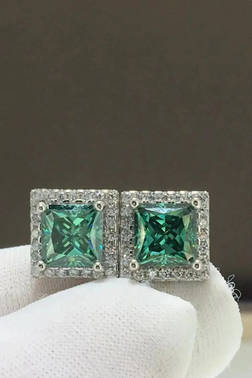 Lovcia 2 Carat Moissanite Square Stud Earrings-Earrings-Green-One Size-Green
