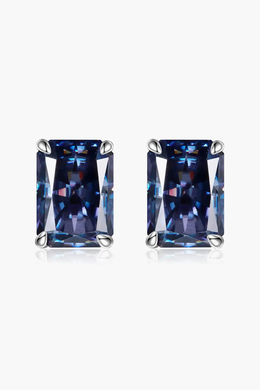 Lovcia 2 Carat Rectangle Moissanite 4-Prong Stud Earrings-Earrings-Blue-One Size-Blue