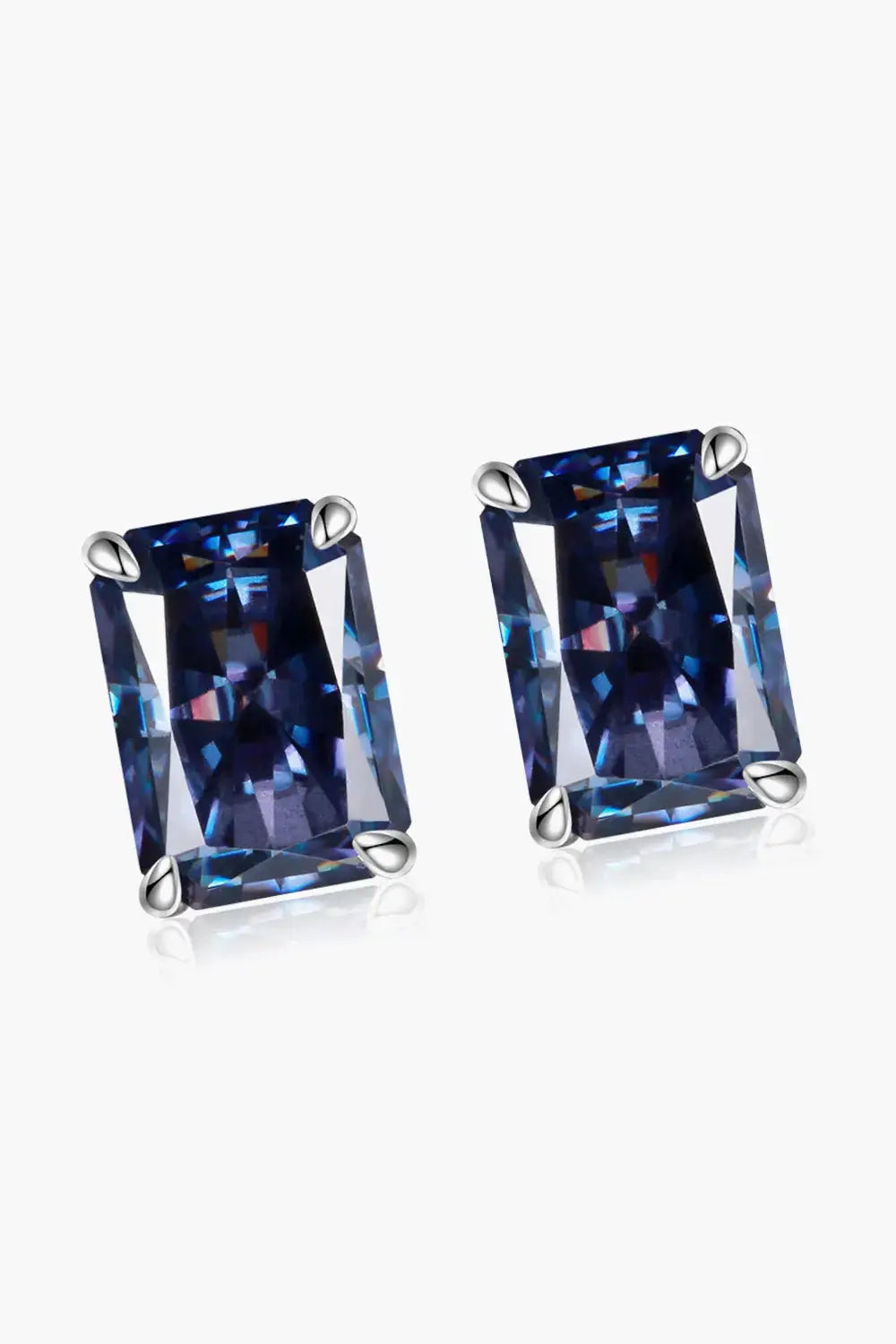 Lovcia 2 Carat Rectangle Moissanite 4-Prong Stud Earrings-Earrings-Blue-One Size-Blue