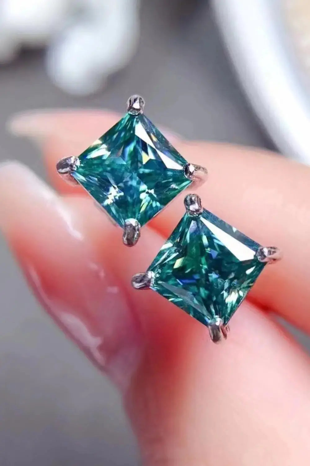 Lovcia 2 Carat Square Moissanite Four-Prong Earrings-Earrings-Green-One Size-Green