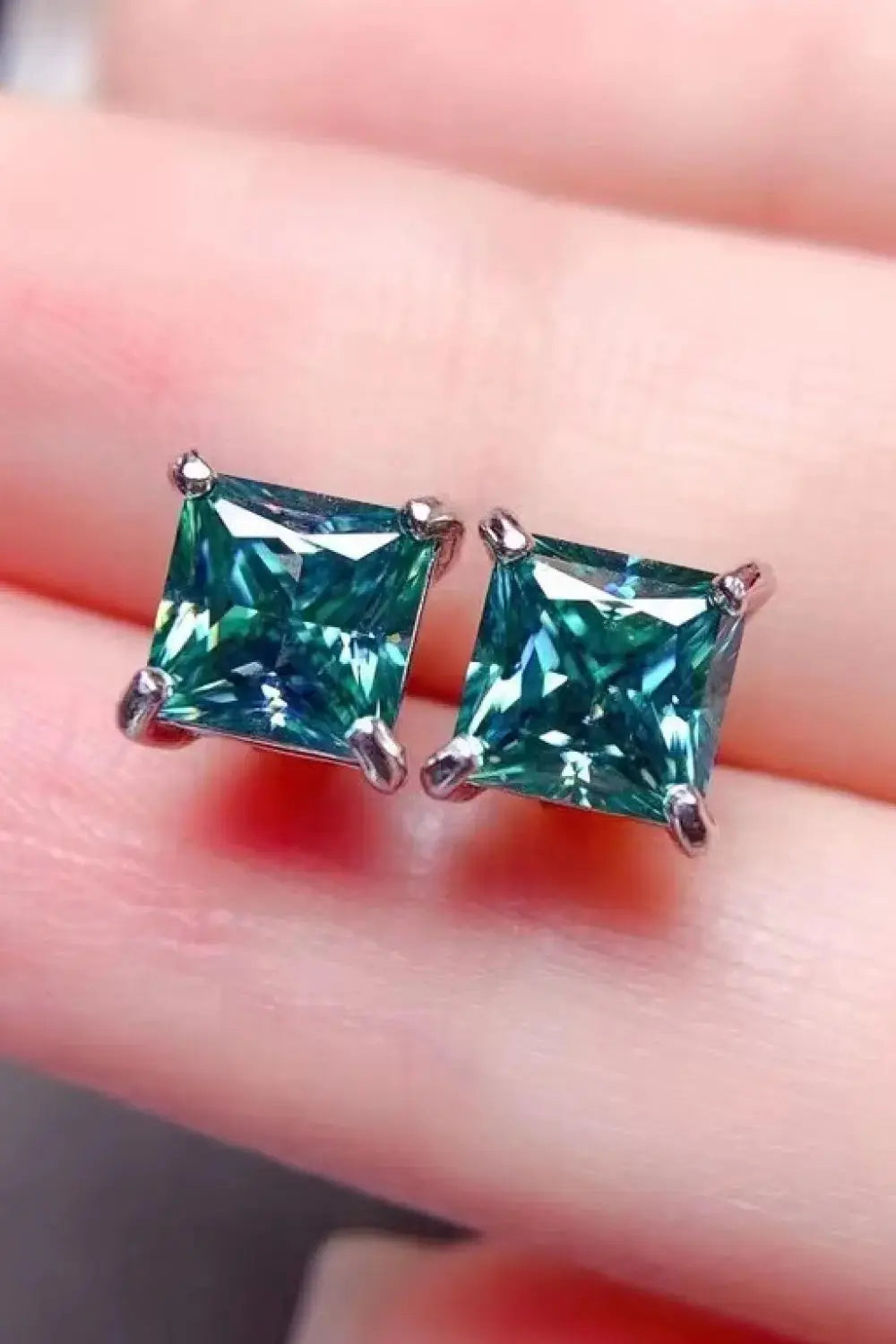 Lovcia 2 Carat Square Moissanite Four-Prong Earrings-Earrings-Green-One Size-Green