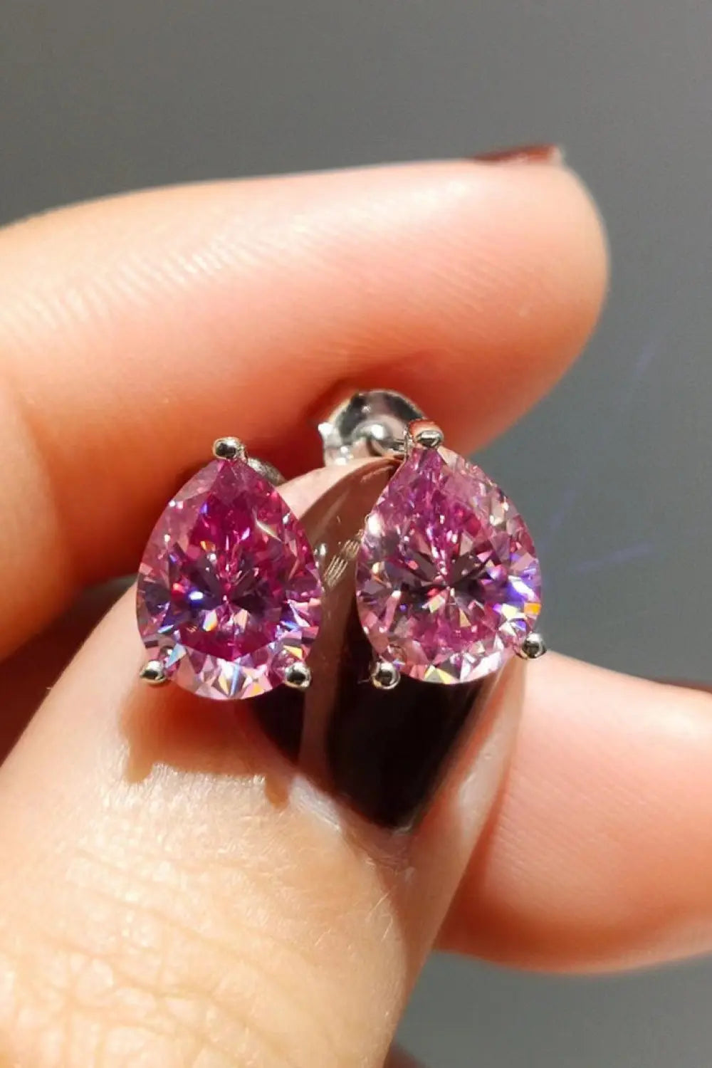 Lovcia 2 Carat Teardrop Moissanite Platinum-Plated Stud Earrings-Earrings-Pink-One Size-Pink