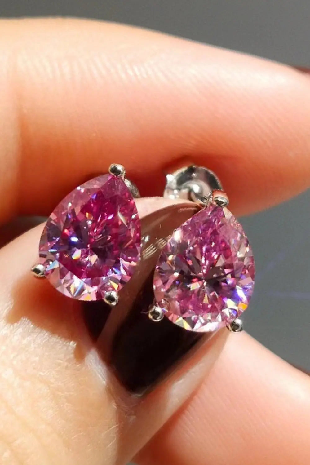 Lovcia 2 Carat Teardrop Moissanite Platinum-Plated Stud Earrings-Earrings-Pink-One Size-Pink